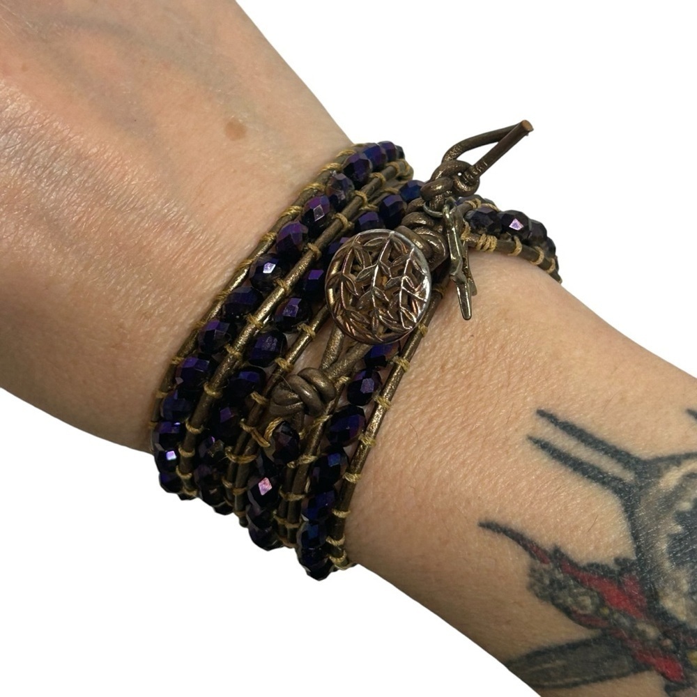 Handmade Elegant Purple and Brown Wrap Bracelet